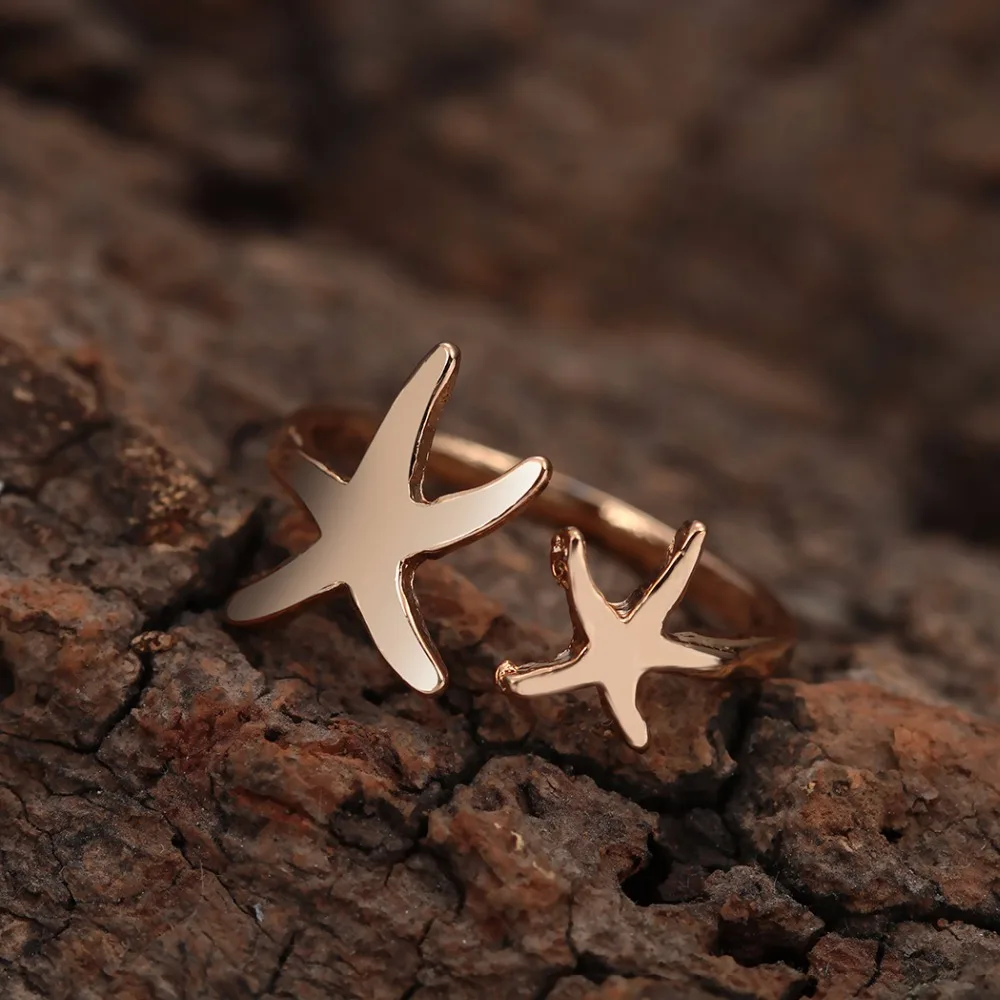 10 шт. позолоченные кольца с двойными звездами открытые морские звезды модные