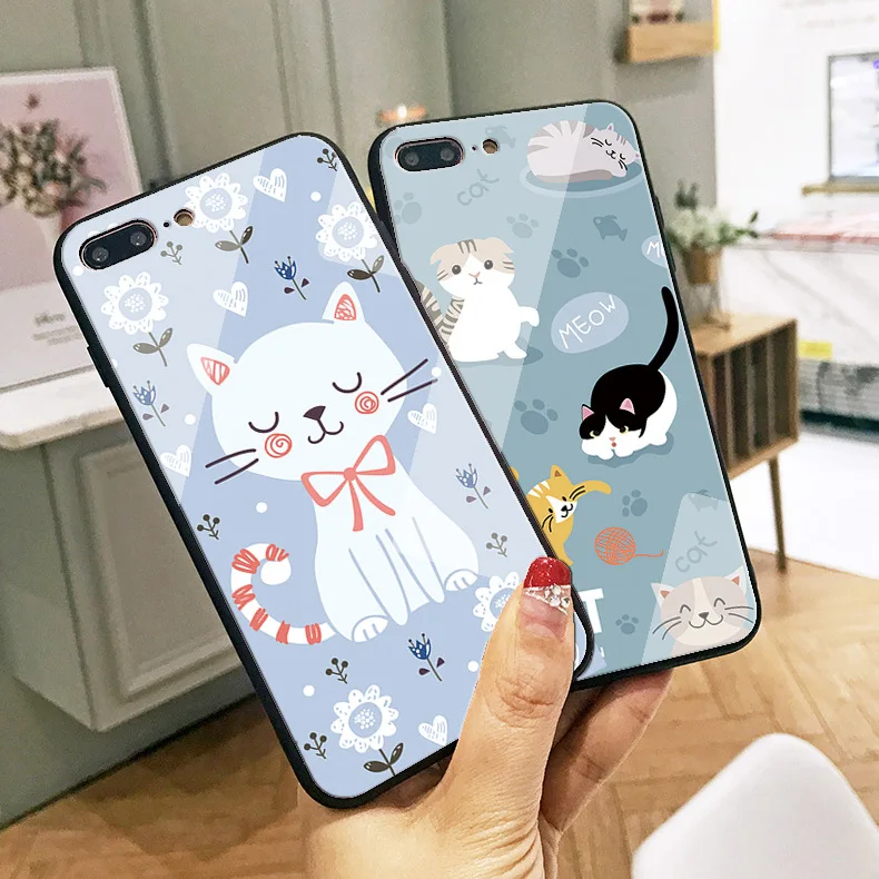 Чехол для телефона с милым котиком и львом из закаленного стекла iphone XS 8 plus 7 6 6s