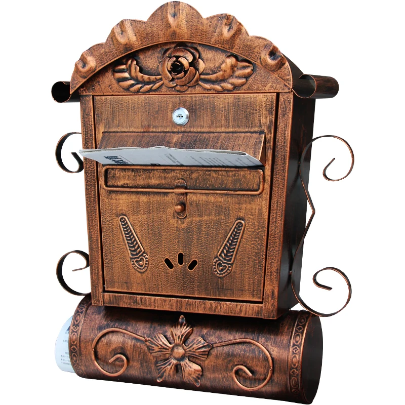 

European Lockable Secure Mailbox Wall Mounted Metal Mail Box Newspaper Letter Post Box Garden Decoration Home Apartment Postbox