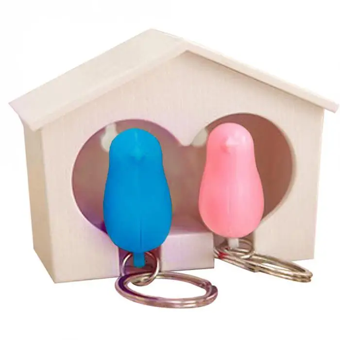 Pink and Blue Горячий набор 2 брелок птичка+ Дом Гнездо свисток брелок с кольцом брелок-вешалка стойка - Цвет: Pink and Blue