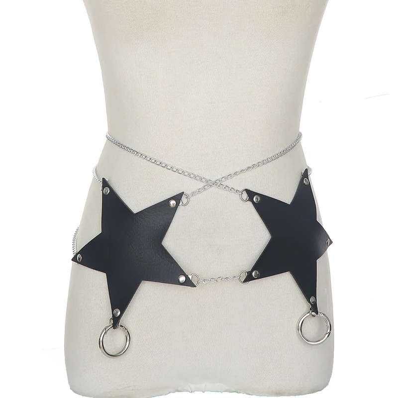 Pentagram Festival chain belt Goth Big Star Leather Punk Belly Chain Girls Waist costume accessory fashion party Jewelry |