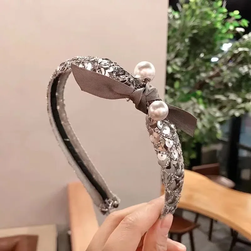 MENGJIQIAO новые корейские ТВ звезды элегантные искусственный жемчуг блестки повязки для волос для женщин модные аксессуары для волос