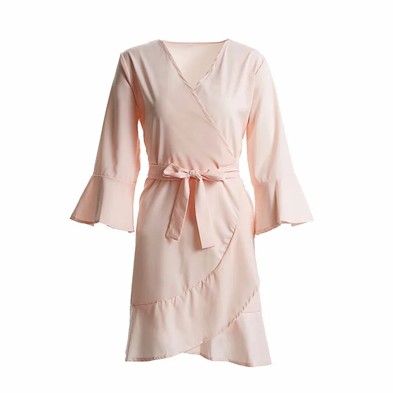 BEFORW Women Elegant Flare Long Sleeve Autumn Winter Dresses 2018 Sexy V Neck Lace Up Ruffle Mini Dress Female Casual Vestidos | Женская