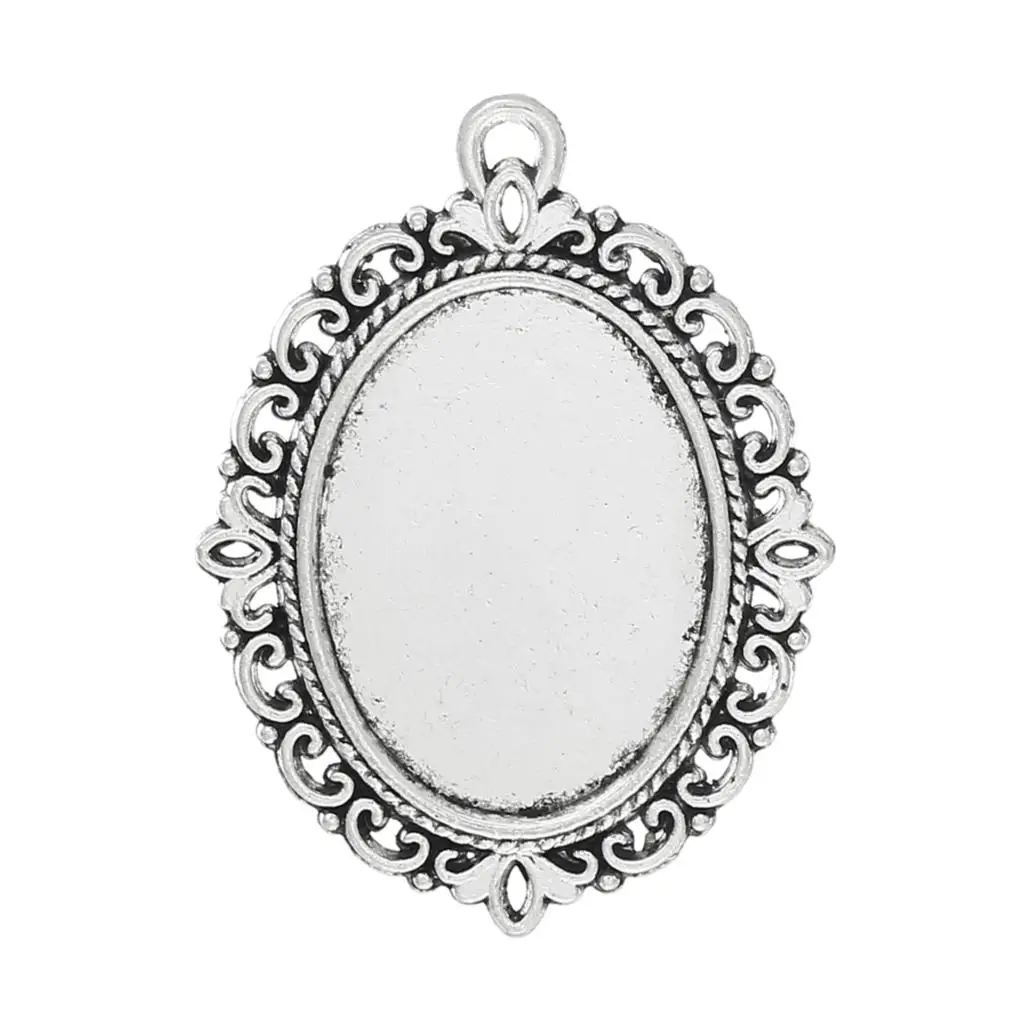 DoreenBeads 3 Серебристый Овальный Цветок рамка бусины настройки 39x29 мм результаты
