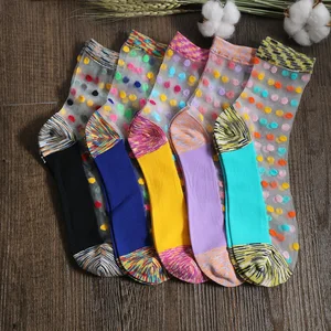 Новый нации Стиль Laddy носки Стекло шелк стрейч кристально прозрачные носки Для женщин носки шелковые носки Multicolur точка Calcetines Mujer