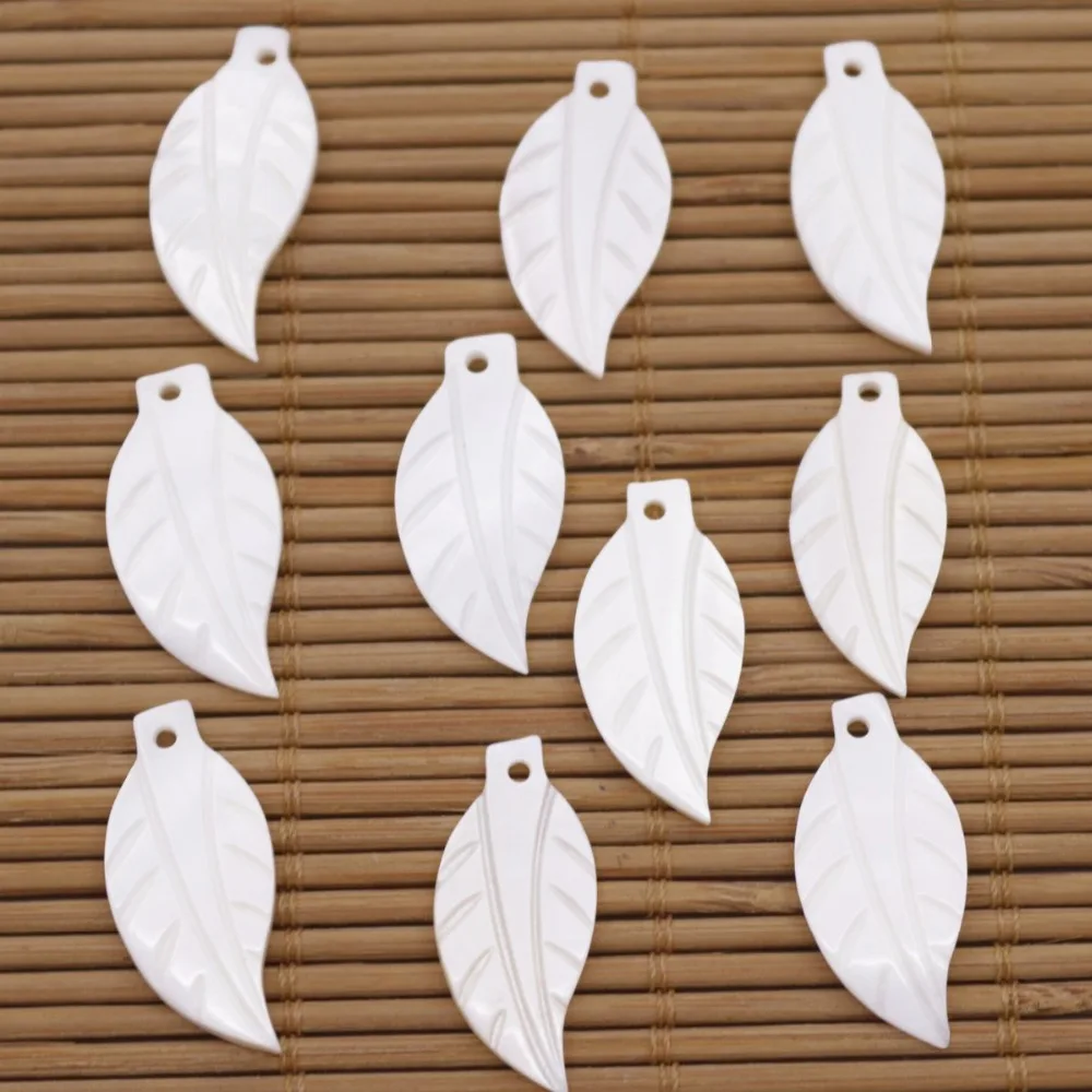 

10 PCS Leaf Shell Charms Pendants Natural White Mother of Pearl Loose 12mmX25mm