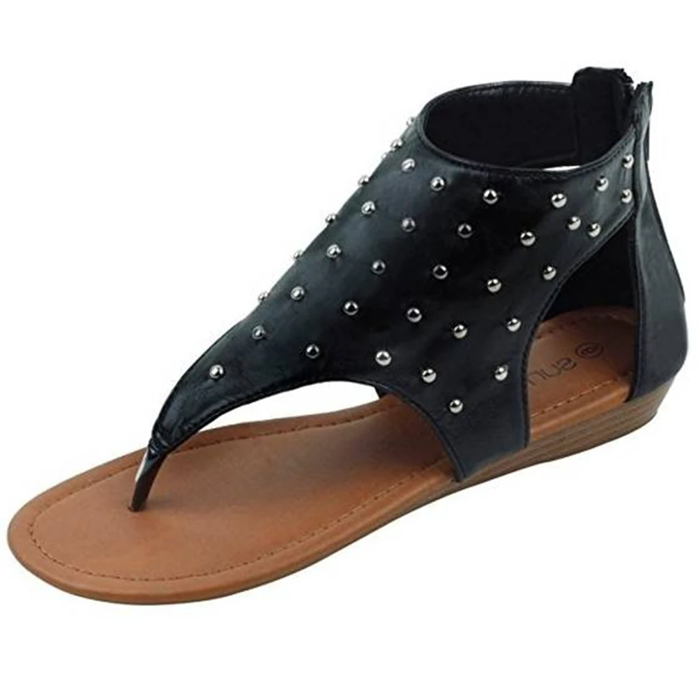 2018 женские летние сандалии гладиаторы из искусственной кожи с заклепками и Т