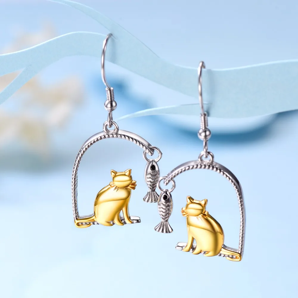 U7 Real 925 Sterling Silver Creative Animal Jewelry Cat/ Bird sit in the Garden Drop Earrings for Women Girl Brincos Femme SC279 | Украшения