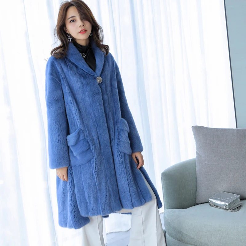 Женское вельветовое пальто LVCHI офисное из натурального меха норки с капюшоном и