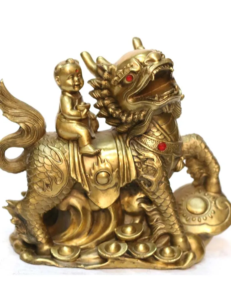 Китайский латунный медный игровой шар YuanBao Fly Kylin Kilin Qilin пара статуй