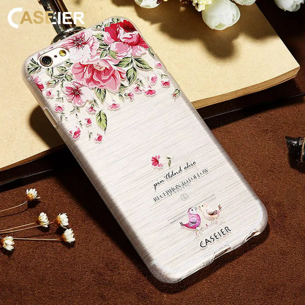 Чехлы CASEIER с рельефным рисунком цветов для iPhone 5 5S SE 6 6s 7 Plus мягкий чехол милыми