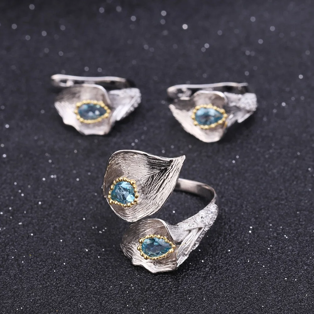 Серьги-гвоздики женские из серебра 925 пробы с натуральным швейцарским голубым