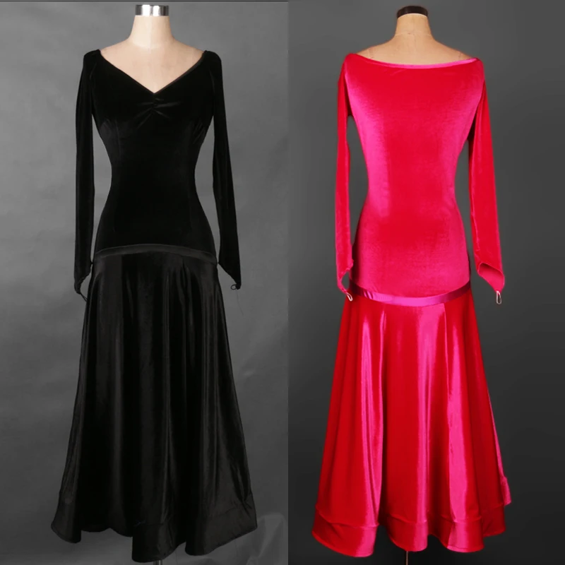 

woman Velvet Dress For Ballroom Dancing Red Black Standard Ballroom Dress Big Pendulum Skirt Waltz/tango/fox-trot/jigs Dress