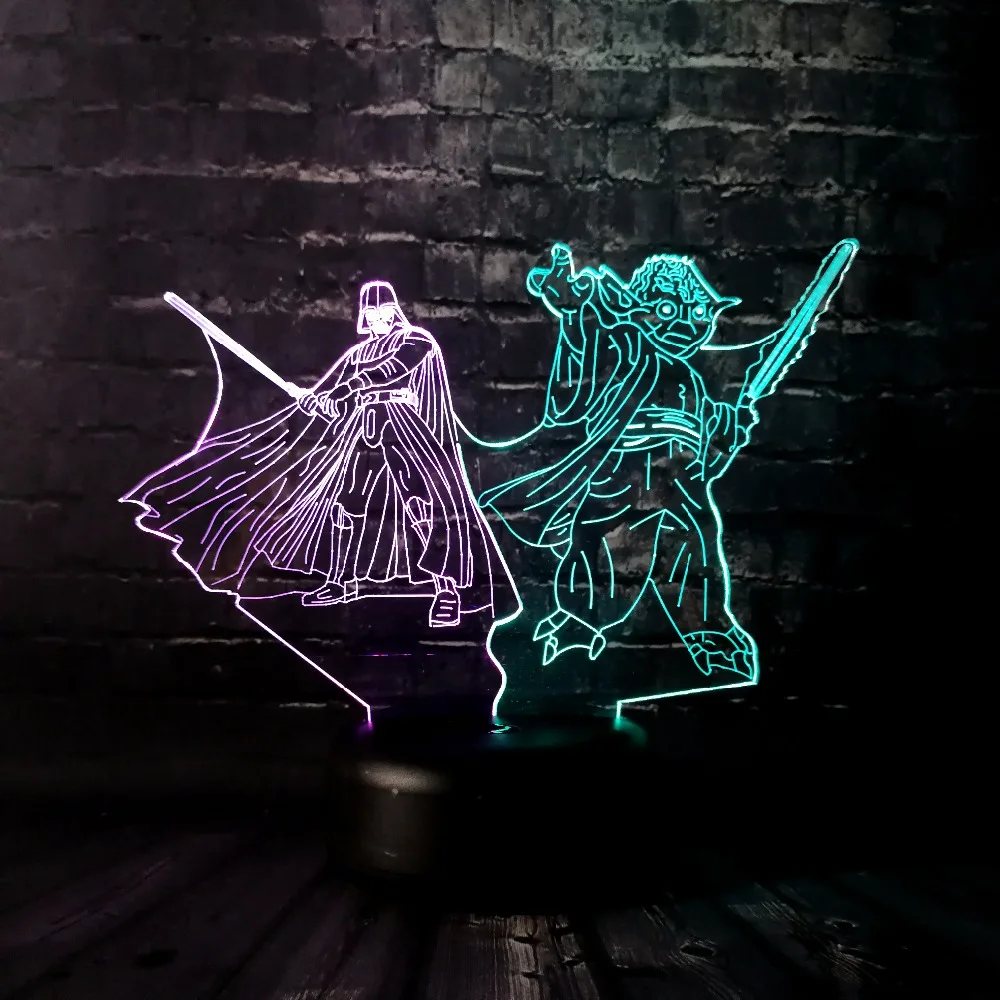 Звездные войны йода Дарт Вейдер ночной Светильник 3D LED микс цветная лампа для