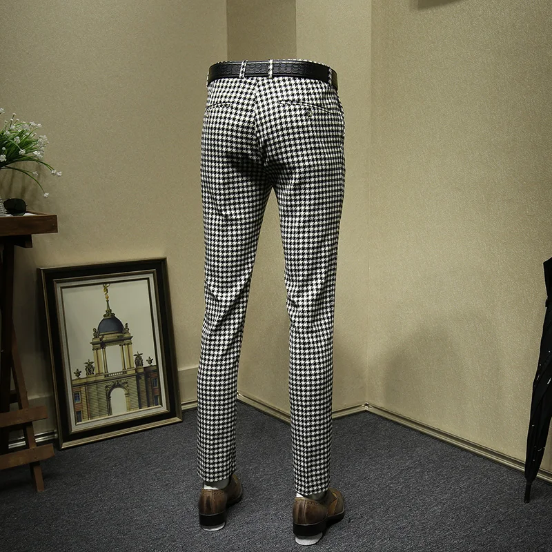 Мужская одежда брюки формальные Бизнес slim fit мода уличная костюм в черно-белую клетку Брюки Свадьба жениха одежда подарок на день отца 36
