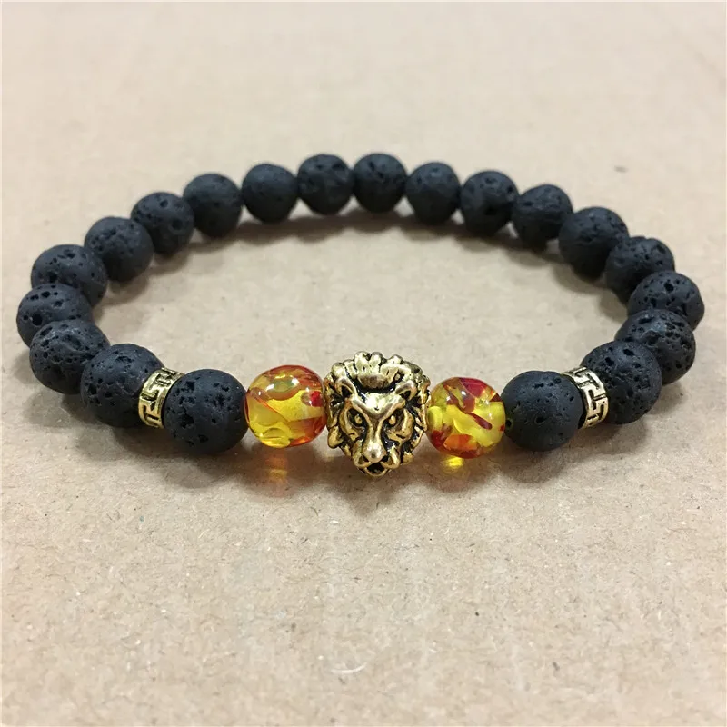 Новое поступление античный Будда Leo Lion Head Браслет Из Черной Лавы камень из бисера