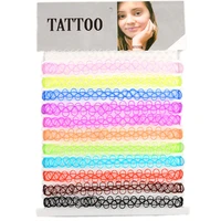 mix 12 colors 12 pcsset tattoo rainbow chokers necklace vintage stretch henna gothic punk elastic hollow chocker women jewelry