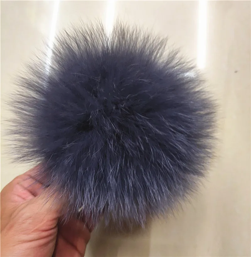 Помпоны из натурального серого меха для вязаных шапок роскошные шапки 14 см 100%