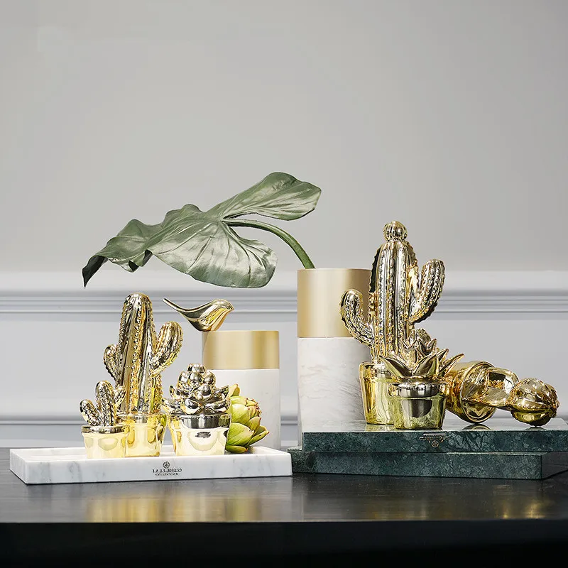 Новинка 2018 украшения в виде Нордического кактуса Керамические Золотые кактусы