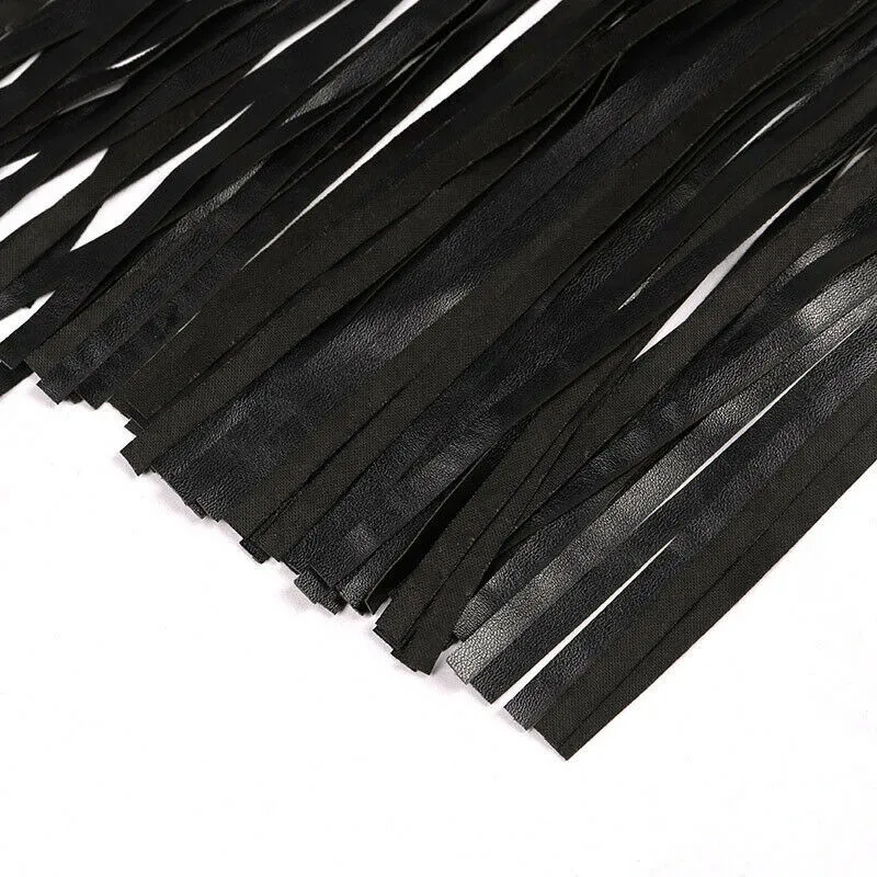 Пикантные женские сапоги с бахромой в юбка из искусственной кожи черная высокой