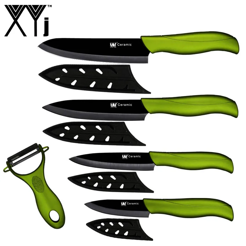 Green H Black B XYj 5 шт. Керамические ножи, набор, много вариантов, цветная ручка, шеф-повара, нож для нарезки овощей, бесплатные крышки, Овощечистка, инструменты для приготовления пищи - Цвет: Green H Black B