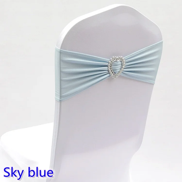 

Sky Blue Colour Spandex Sash Wedding Lycra Chair Band Stretch For Chair Covers Decoration Party Dinner Banquet Chair Sash