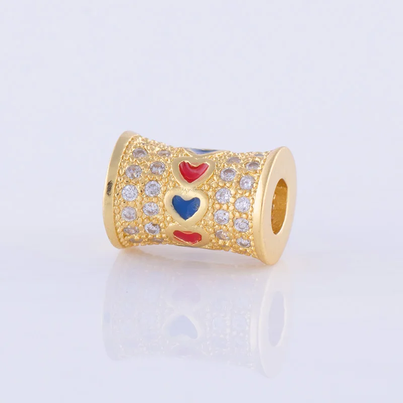 perles en gros DIY Top Quality Copper Metal Inlaid Cubic Zircon with Enamel Heart Long Tube Spacer Beads For Jewelry Making | Украшения и
