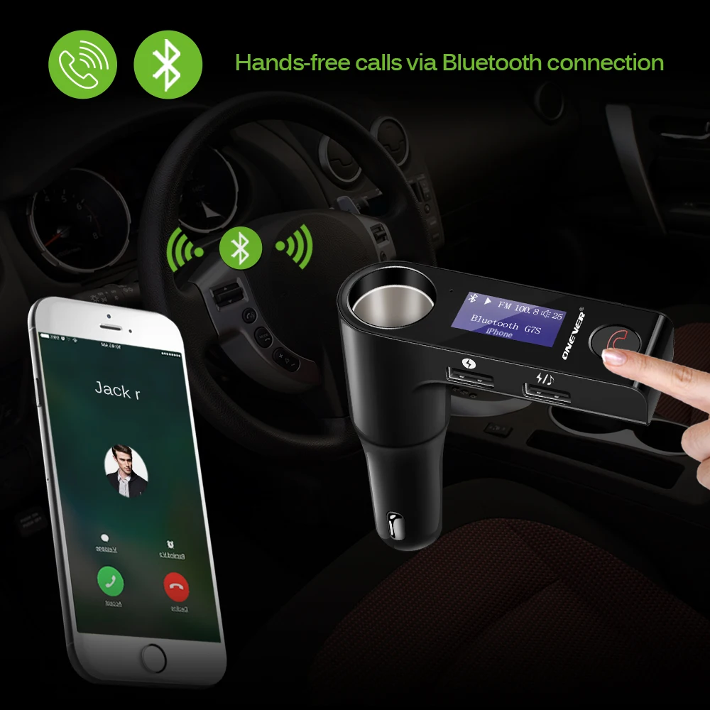Автомобильный FM трансмиттер Onever модулятор с вращающимся экраном Bluetooth MP3 плеер