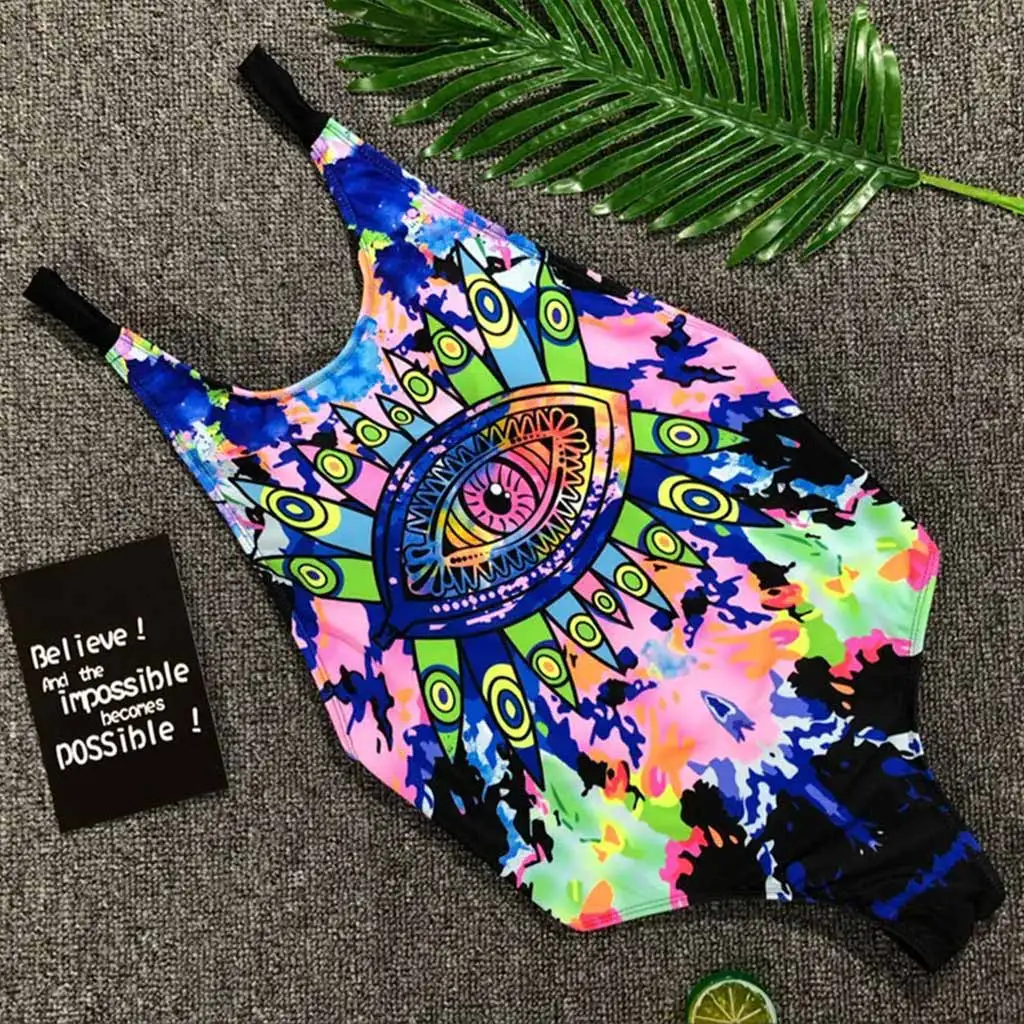 2018 купальник женский купальный костюм с принтом боди высоким вырезом и открытой