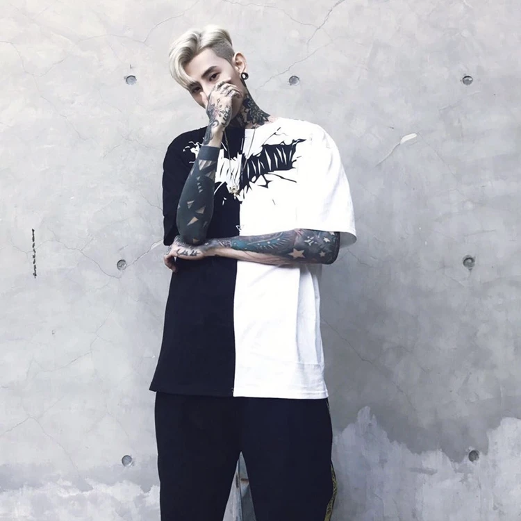 Мужские и женские футболки в стиле хип-хоп летние черно-белые лоскутные | Мужская