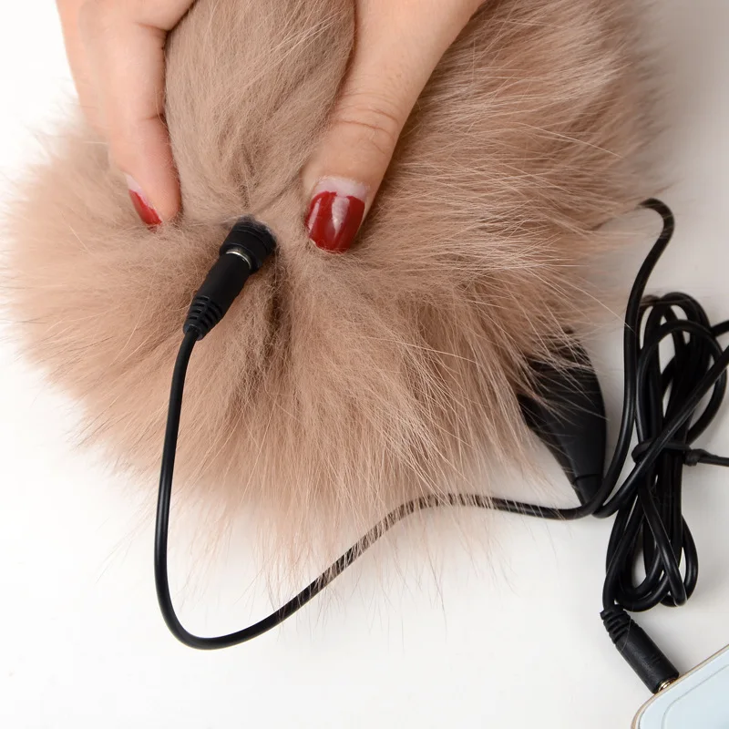 Осенне зимние теплые музыкальные наушники JKP с лисьим мехом и травой уличные