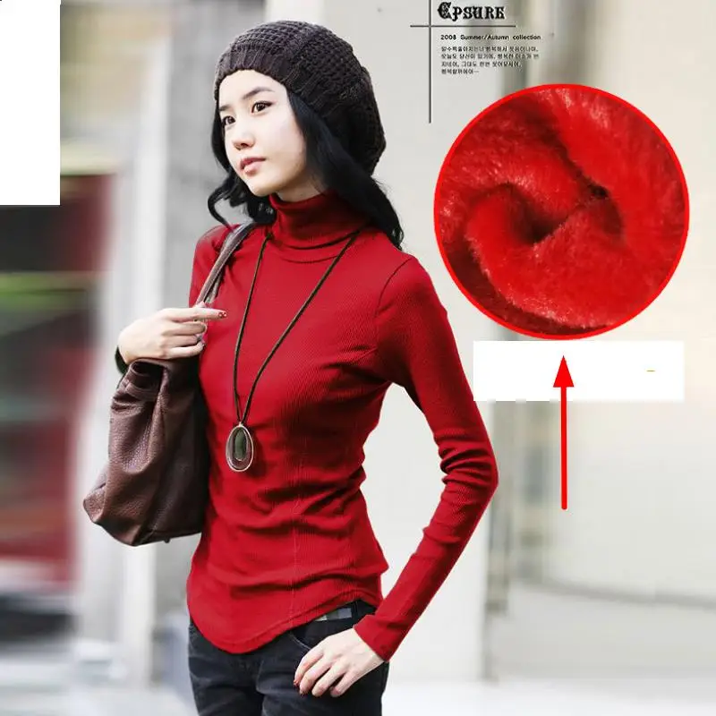 Slim Thicken interior Velvet Casual Thick Warm Women's Autumn Winter Turtleneck Sweater Big Size solid color long-sleeved | Женская