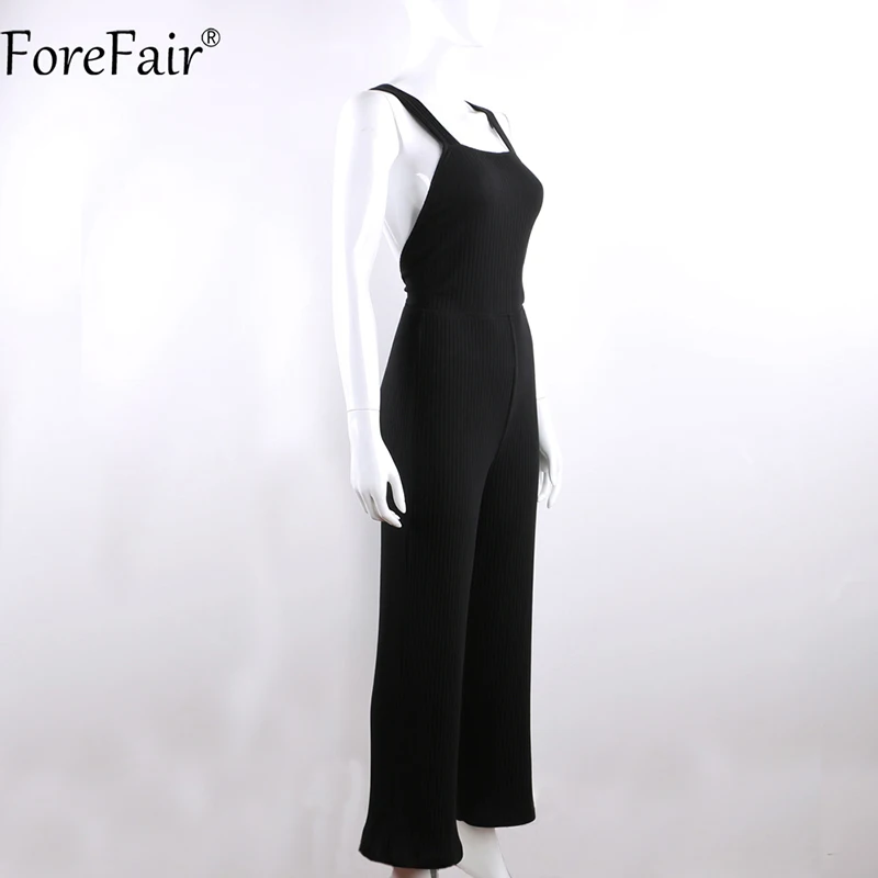 ForeFair комбинезон черный сексуальный бандаж спинки с открытыми плечами без рукавов хлопок Трикотажные Широкие брюки длинные брюки комбинезоны для женщин