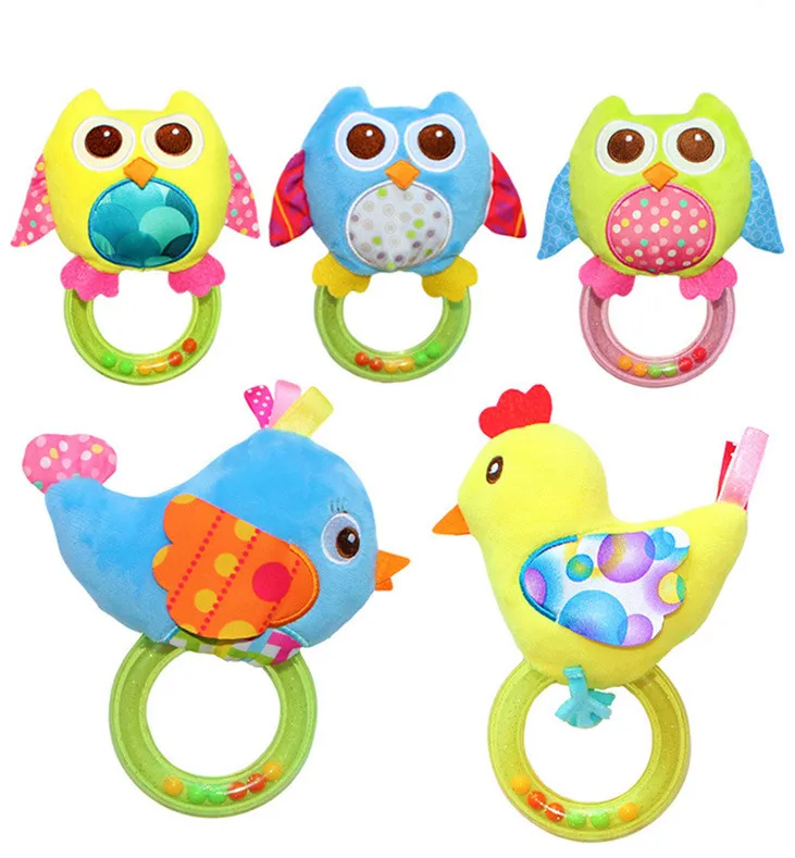 

0-3 Y Baby Rattle hand Bell Baby Toy 5 Style Owl Bird Chicken Animals Plush Toy Happy Monkey Toy Gift