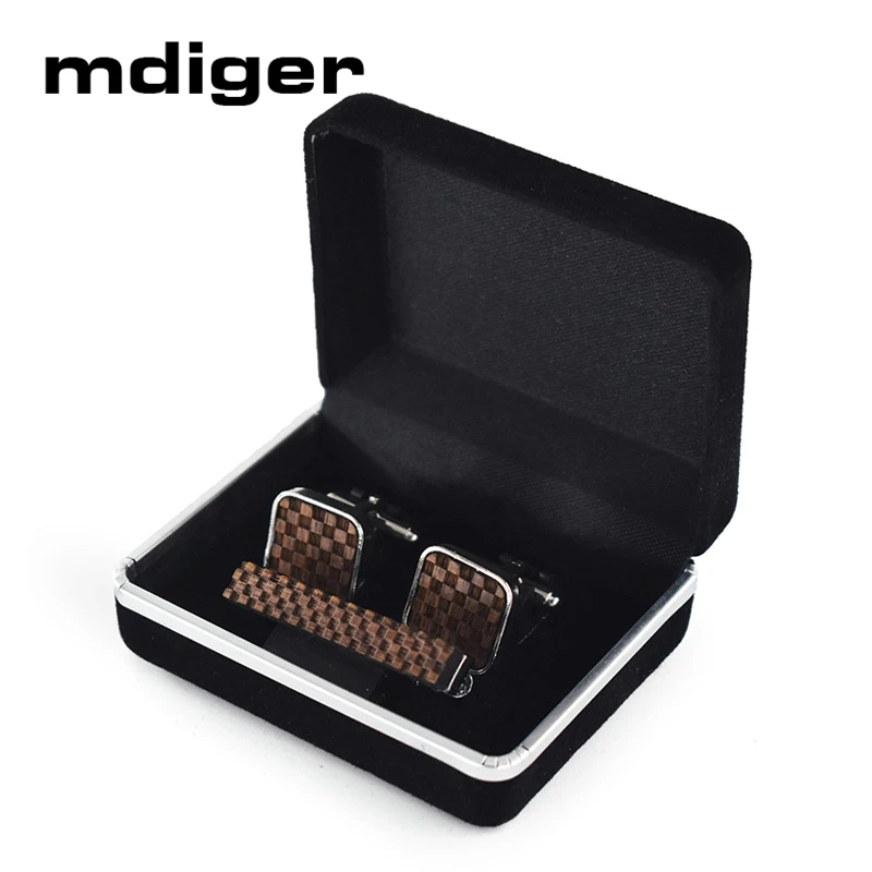 Mdiger деревянные Запонки + набор зажимов для галстука мужчин клетчатая рубашка