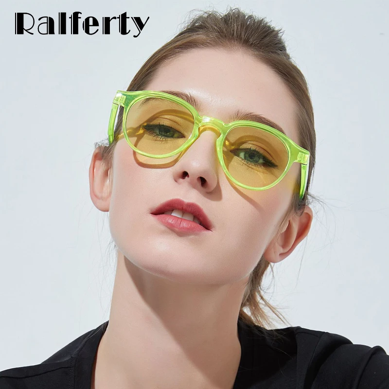 Ralferty, хип-хоп солнцезащитные очки для женщин и мужчин, трендовые флуоресцентные желтые маленькие круглые солнцезащитные очки, женские цветные очки W813059