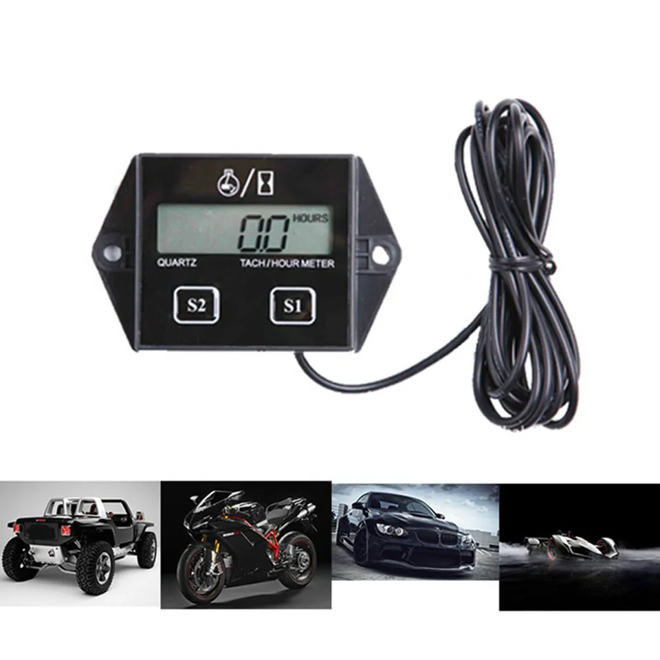 

LCD Digital Hour Meter Tach Tachometer for Outboard Motor Lawn Mower Hour Meter Motorcycle Marine Chainsaw Pit Bike No Batteries
