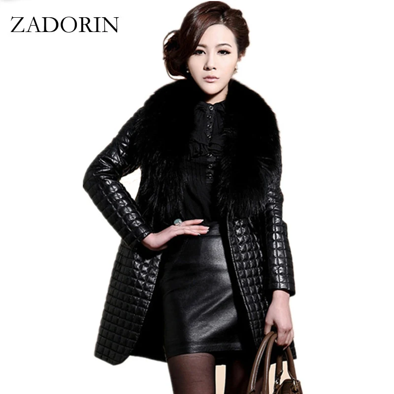 2020 зимняя модная куртка из искусственной кожи с большим меховым воротником