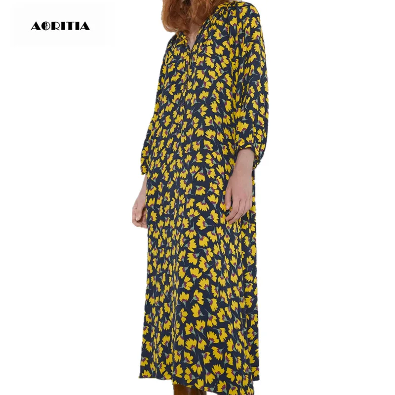 Женское платье макси с длинным рукавом и принтом осень 2019 | Женская одежда