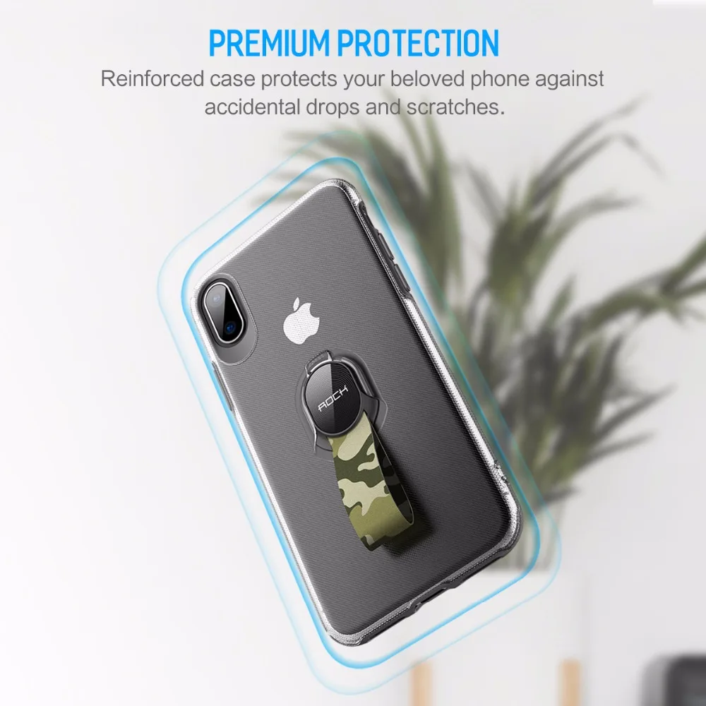 Защитный чехол ROCK Moc для iPhone X, 7, 8 Plus, Капа со съемным ремешком, кольцо на палец, работающее с другим магнитным держателем, распродажа