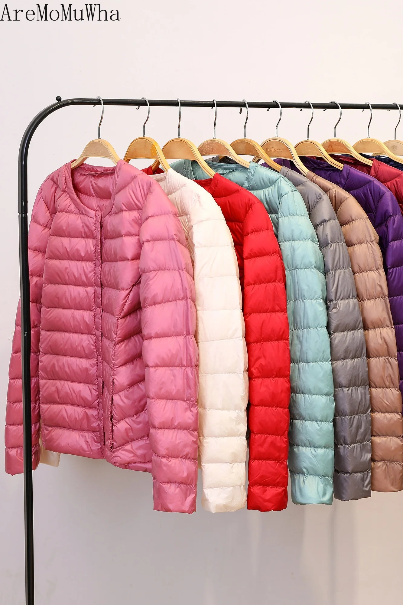 

AreMoMuWha Round Neck Light Down Jacket Women Short Paragraph Long-sleeved Lightweight Wear Slim Large Size Down Liner Coat