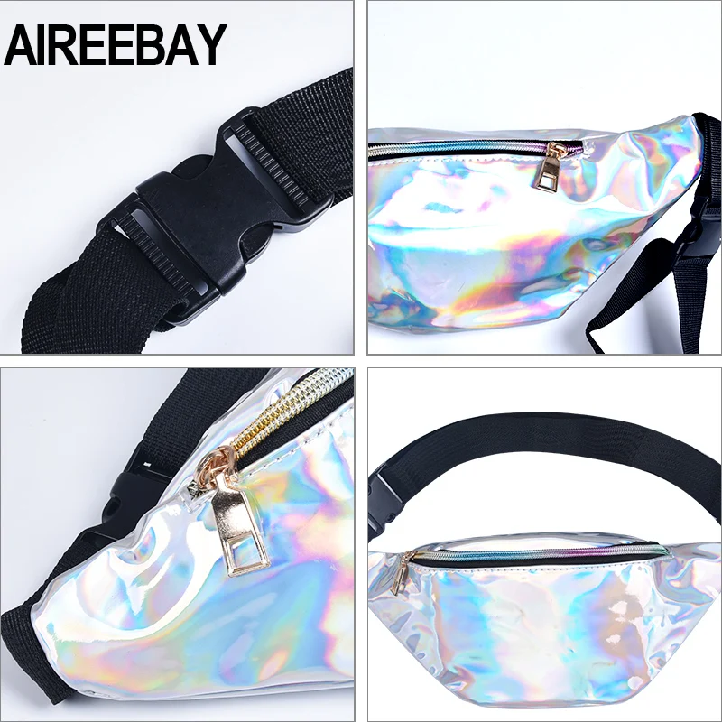 AIREEBAY голографическая поясная сумка для женщин Серебристая Женская черная