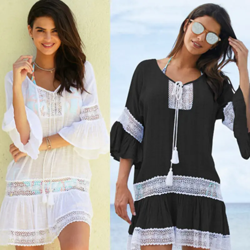 Lurehooker сексуальное прозрачное пляжное платье открытое летнее с кисточками