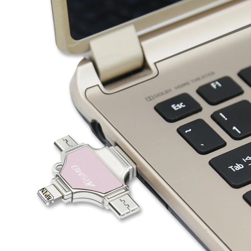 Kismo 4 в 1 OTG USB флэш накопитель в коробке sub Флеш накопитель 16 ГБ 32 ГБ, 64 ГБ, 128G Flash Memory Stick Тип-C USB флэш-накопитель для samsung S8 S9 S7 S6 Edge iphone X, 8, 7 Plus