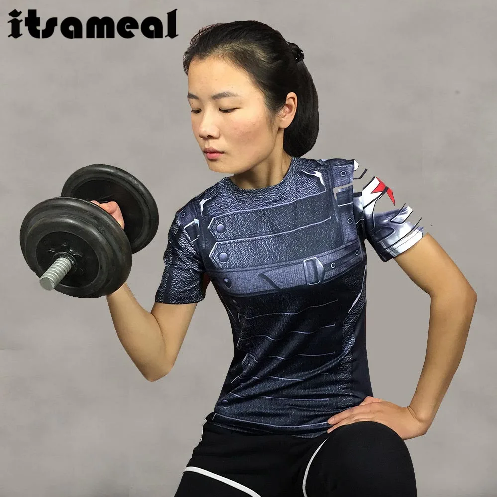 Суперкомпрессионная футболка с 3D принтом Женская Футболка реглан коротким