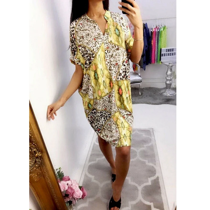 Женское леопардовое платье-рубашка с рукавом летучая мышь повседневное