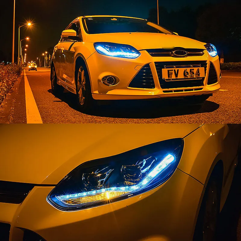 Головной светильник в сборе для Ford Focus 2012 2013 левая и правая сторона с светодиодный ходовой светильник DRL и желтым поворотным сигналом