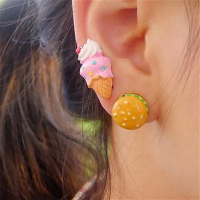 Серьги-гвоздики в виде мороженого гамбургера 1 шт. | Украшения и аксессуары