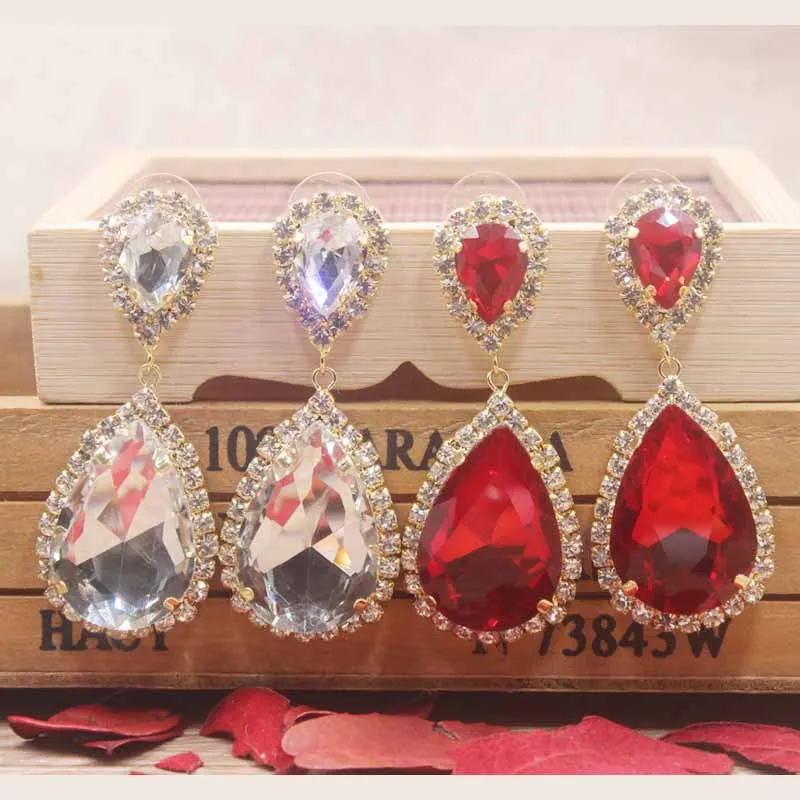 Женские Висячие сережки со стразами в форме капли серьги желтого/синего/красного