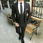 Черный торжественное платье Комплект из 3 предметов (жилет + штаны + куртка) на заказ мужской костюм для свадьбы нарядные модельные туфли Мужская go, для работы, бизнеса,